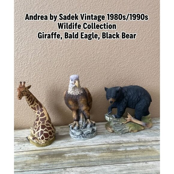 Set of 3 Andrea by Sadek Wildlife Bear Eagle Giraffe Figurines Japan Porcelain - Picture 1 of 16